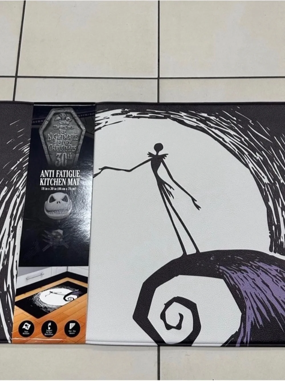 Jack Skellington Anti-Fatigue Kitchen Mat - Black & White